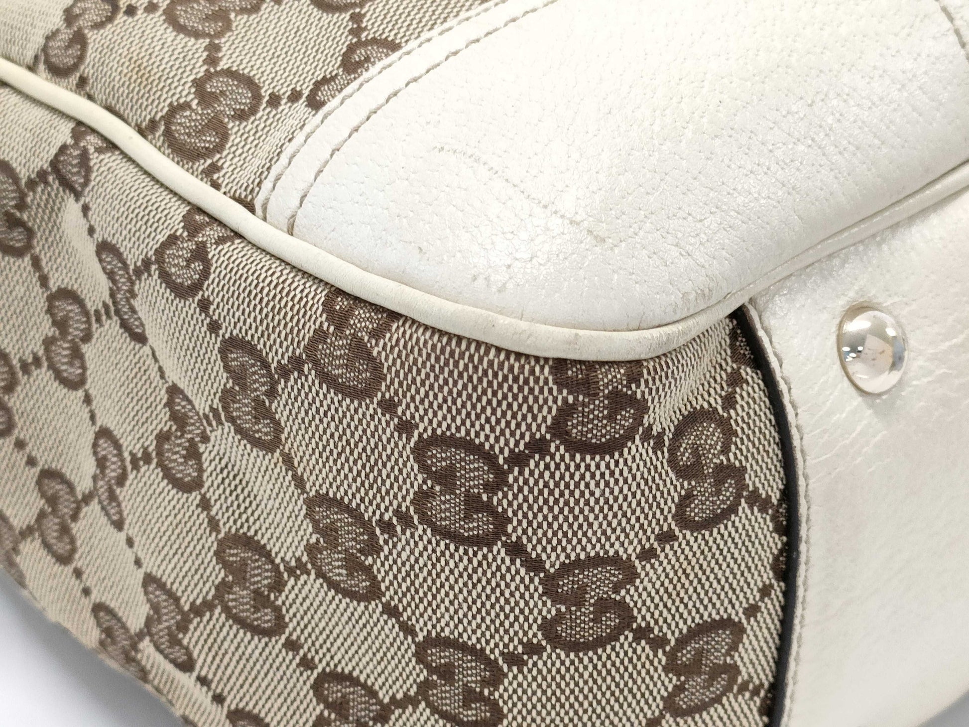 GUCCI 163805 GG Canvas Princess White Tote Bag