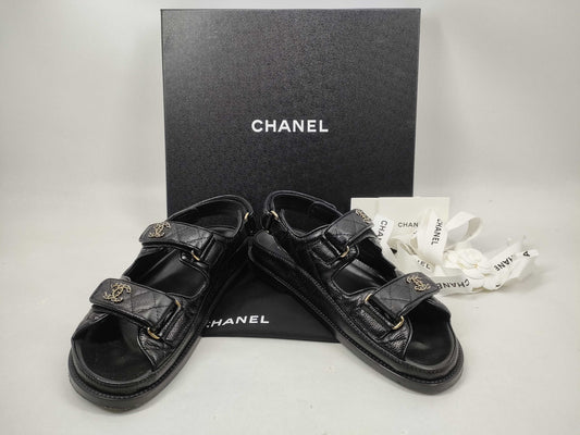 CHANEL Matelasse Gate Sandals/Matelasse/Coco Mark/37C Sandals