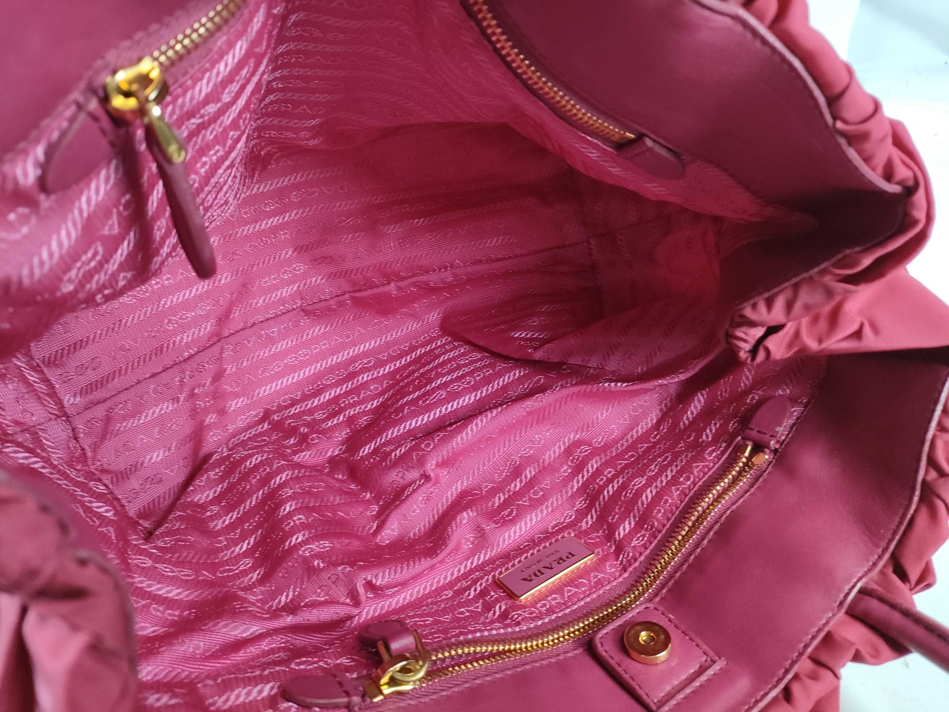 PRADA Nylon Frill Tote Bag/Red Handbag