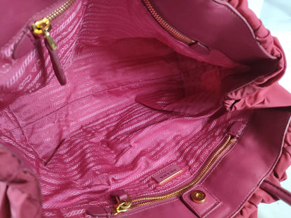 PRADA Nylon Frill Tote Bag/Red Handbag