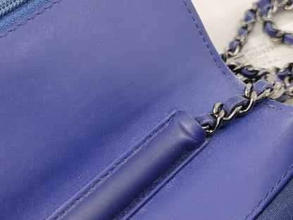 CHANEL Patent Chain Wallet Blue Shoulder Bag