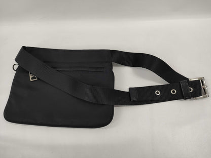 PRADA Nylon Shoulder Bag with Triangular Plate Waist Pouch