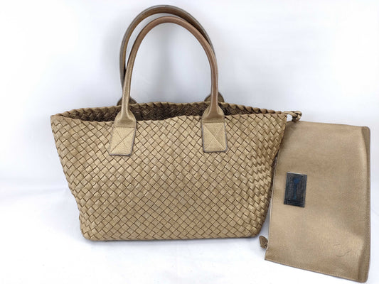 BOTTEGA VENETA Intrecciato 925 Plate Gold Tote Cabas MM Tote Bag