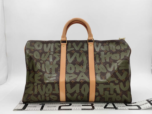 LOUIS VUITTON Monogram Graffiti Tiky Pole 50 Khaki Boston Bag