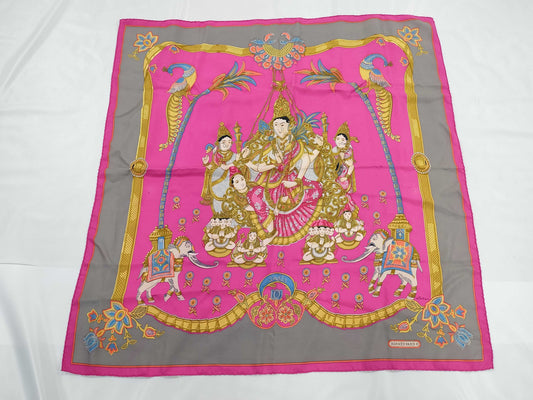 HERMES Carré 90 India Silk Pink Scarf