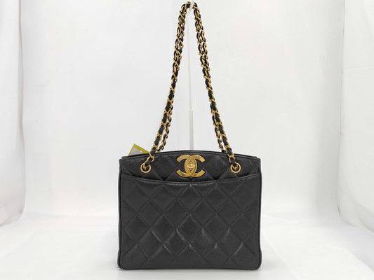 CHANEL Caviar Skin Deca Coco/Chain Tote/Shoulder Bag
