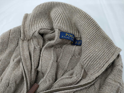 Ralph Lauren Half-Zip Cable Knit Top in Beige