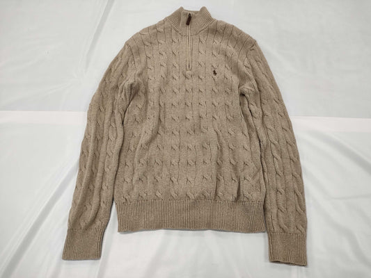 Ralph Lauren Half-Zip Cable Knit Top in Beige