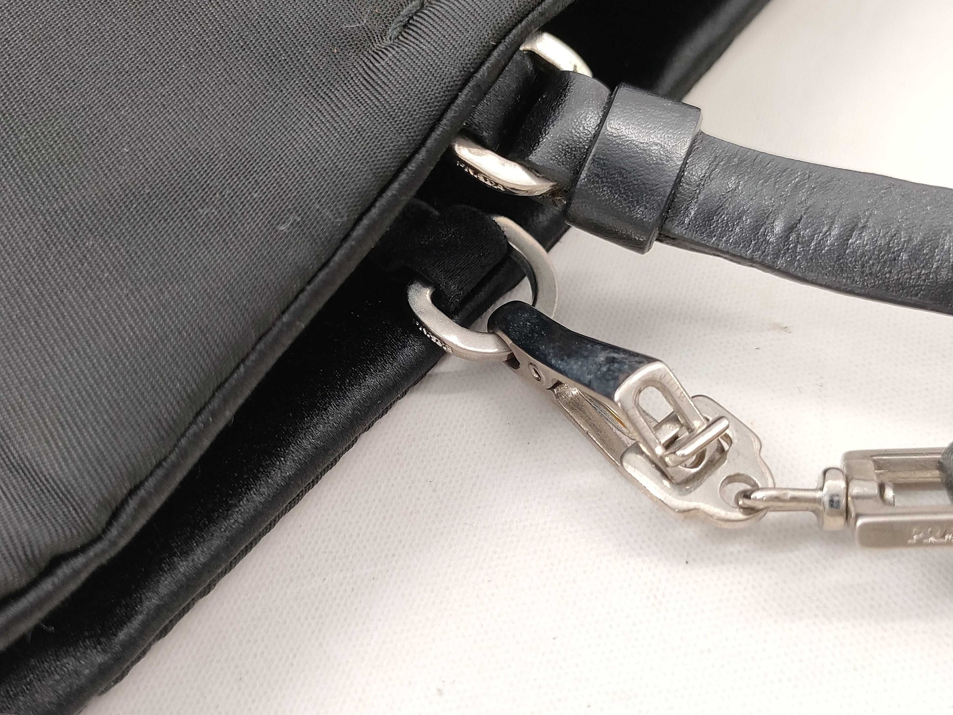 PRADA Nylon Satin/Leather Tote Bag
