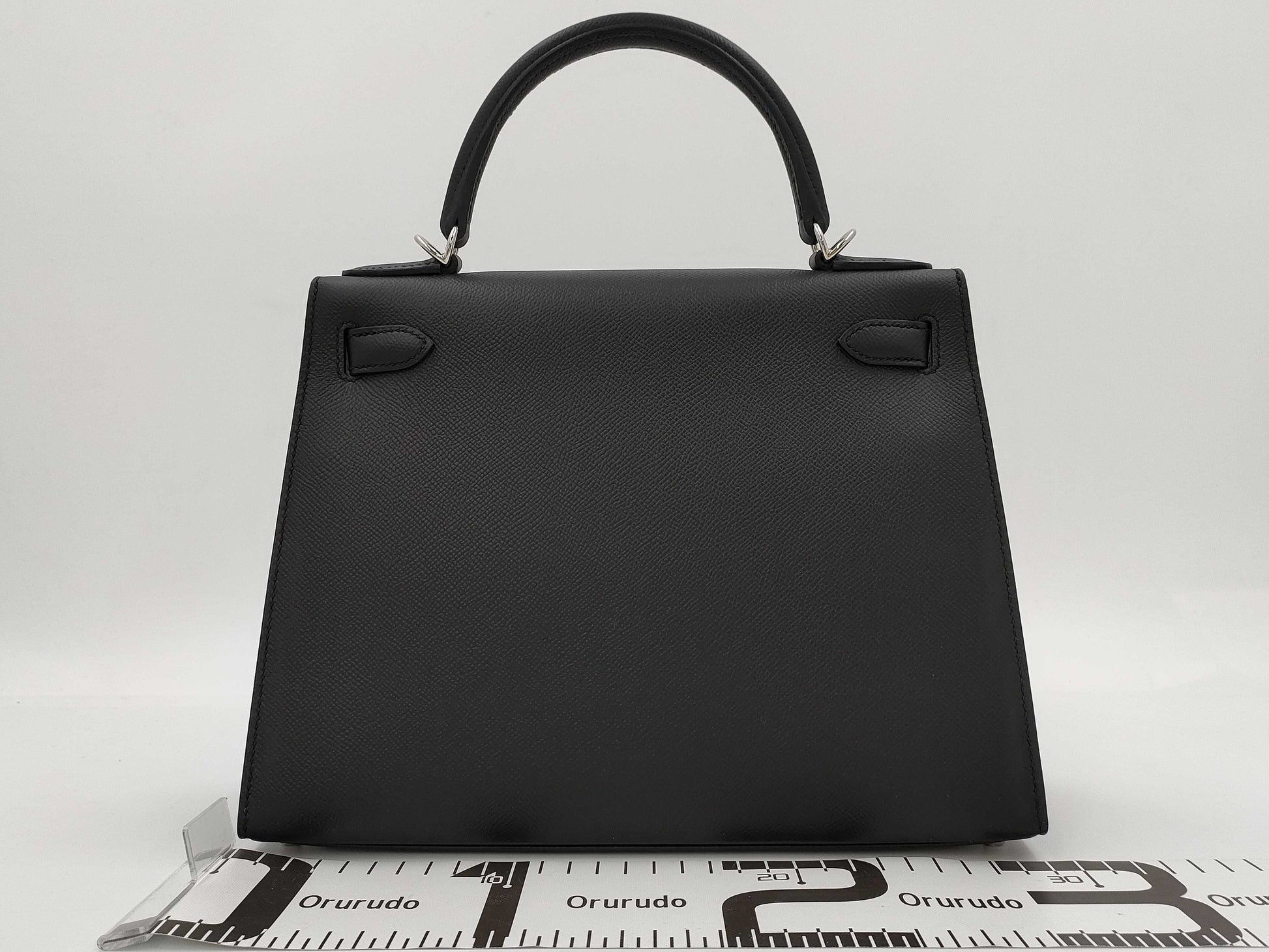 HERMES Kelly 28 Epsom Black Silver Hardware Y Stamp Handbag
