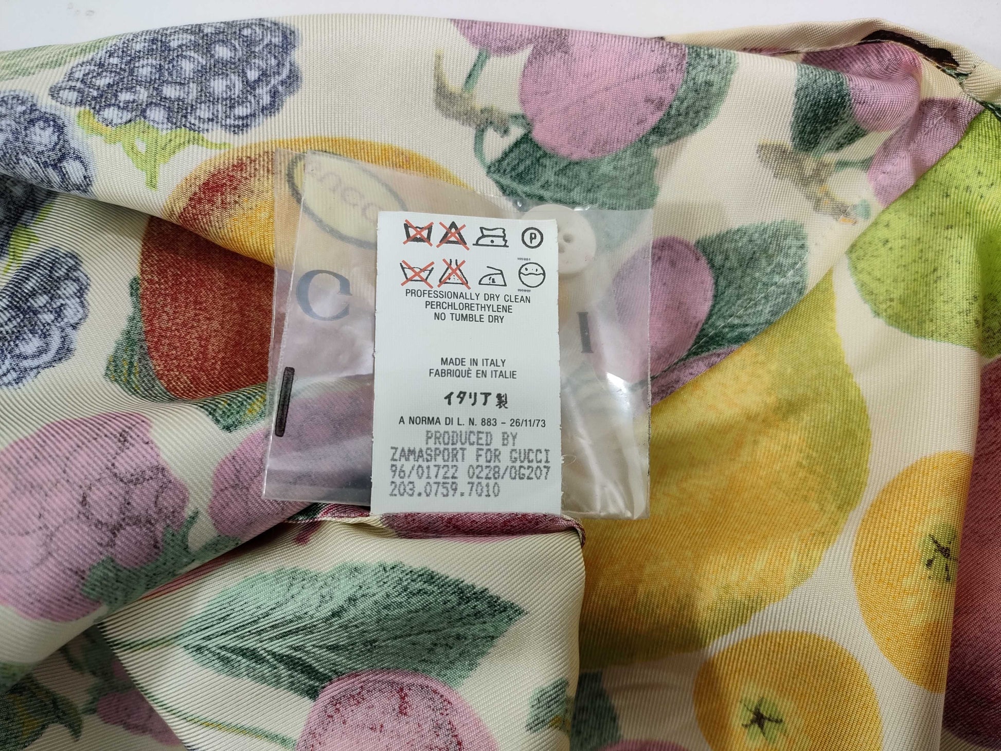 GUCCI 100% Silk Shirt with Fruit Pattern