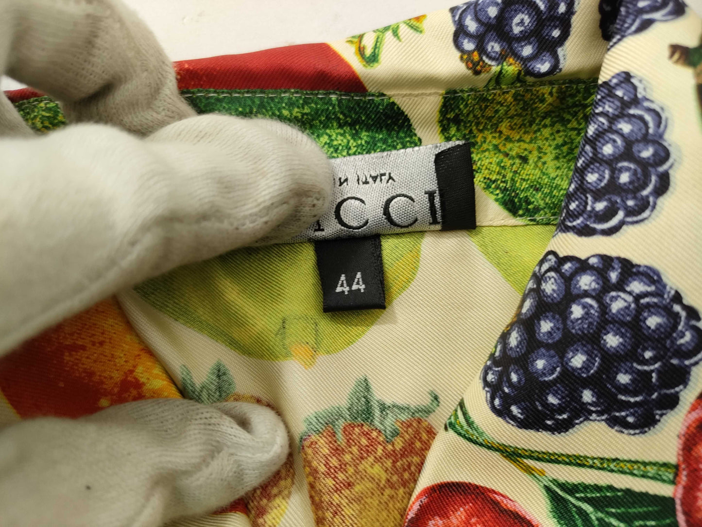GUCCI 100% Silk Shirt with Fruit Pattern