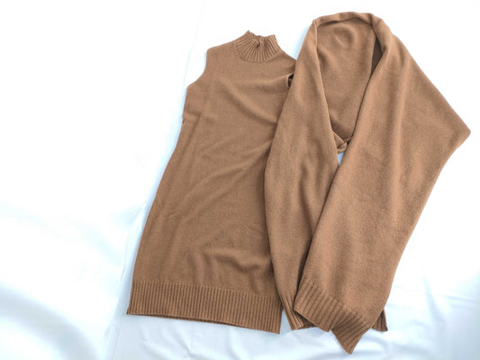 HERMES Knit Dress with Bolero, 100% Cashmere, Brown