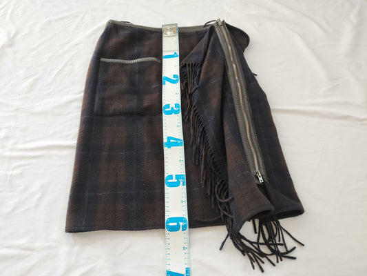 HERMES Skirt Check Fringe 100% Cashmere Skirt
