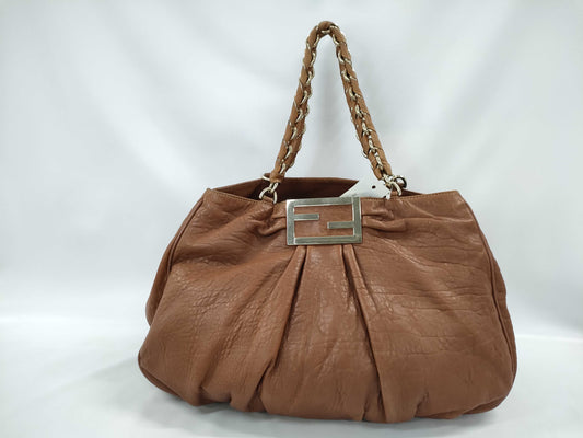 FENDI Mia Chain Hand Brown Leather Shoulder Bag