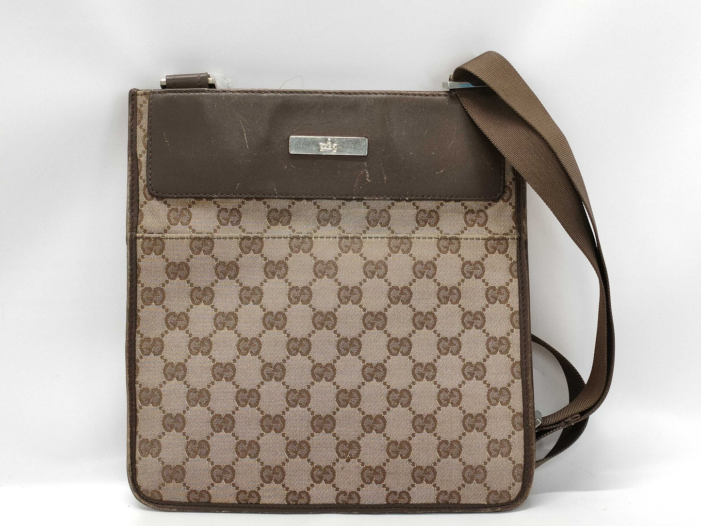 GUCCI 019・0348 GG Canvas Canvas x Leather Shoulder Bag