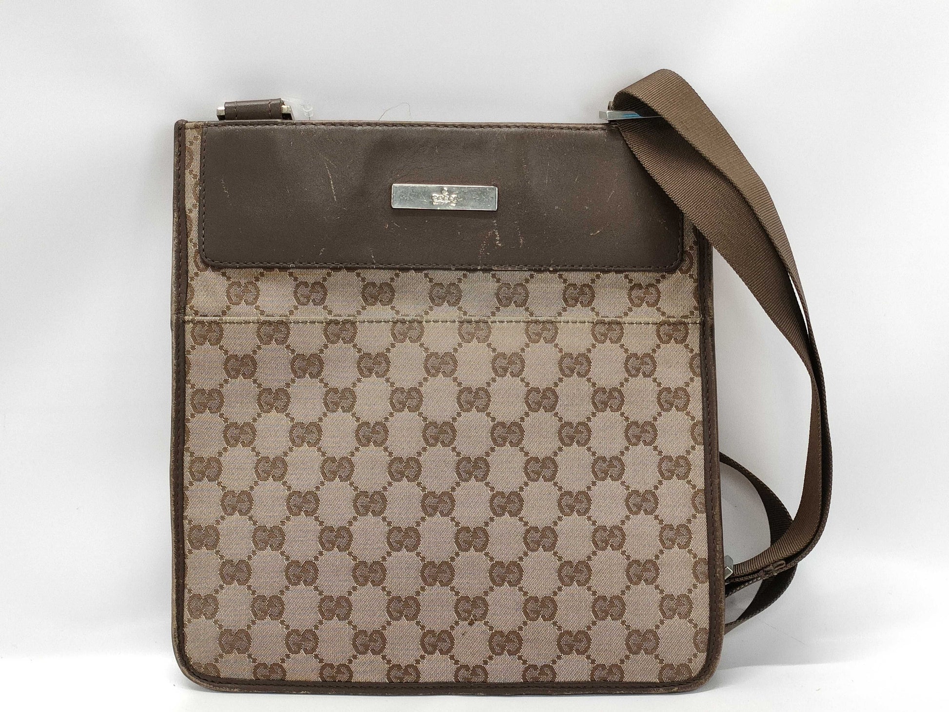 GUCCI 019・0348 GG Canvas Canvas x Leather Shoulder Bag