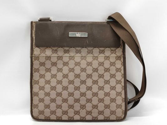 GUCCI 019・0348 GG Canvas Canvas x Leather Shoulder Bag