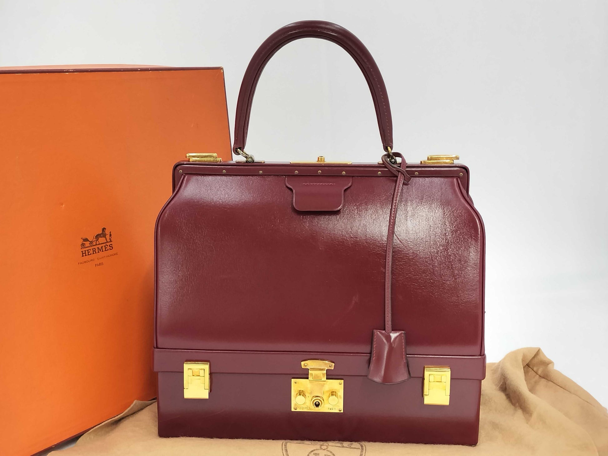 HERMES Box Calf Sac Mallet Steel Vintage Handbag