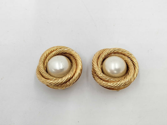 CHANEL Gold Earrings Pearl Earrings