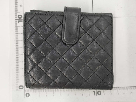 CHANEL Lamb Black Pink Folding Wallet