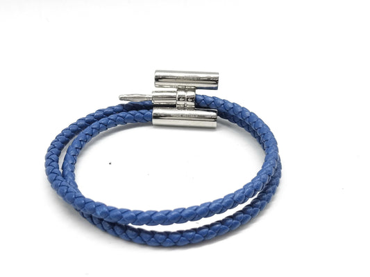 HERMES Tournis Tresse Leather Bracelet/Bangle in Blue, Box and Dust Bag Included