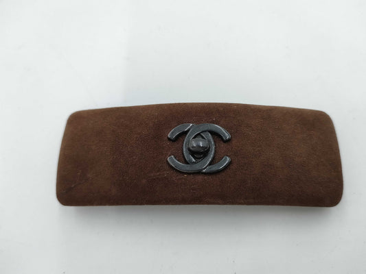 CHANEL Turnlock Suede Barrette Hair Accessory