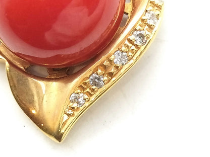 Coral necklace, diameter approximately 11.6mm, D 0.12ct, K18, 12.3g 