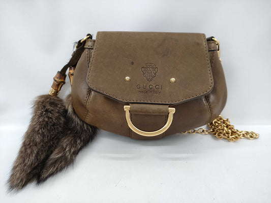GUCCI Bamboo Chain Shoulder Bag with Fur 269927