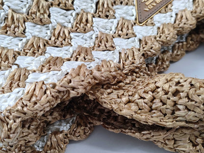 PRADA Raffia Tote Triangle Logo Handbag