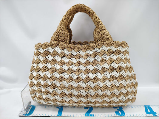 PRADA Raffia Tote Triangle Logo Handbag