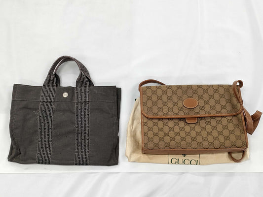 HERMES Air Line Tote / Gucci Old 004 49 0195 Bag Set Handbag