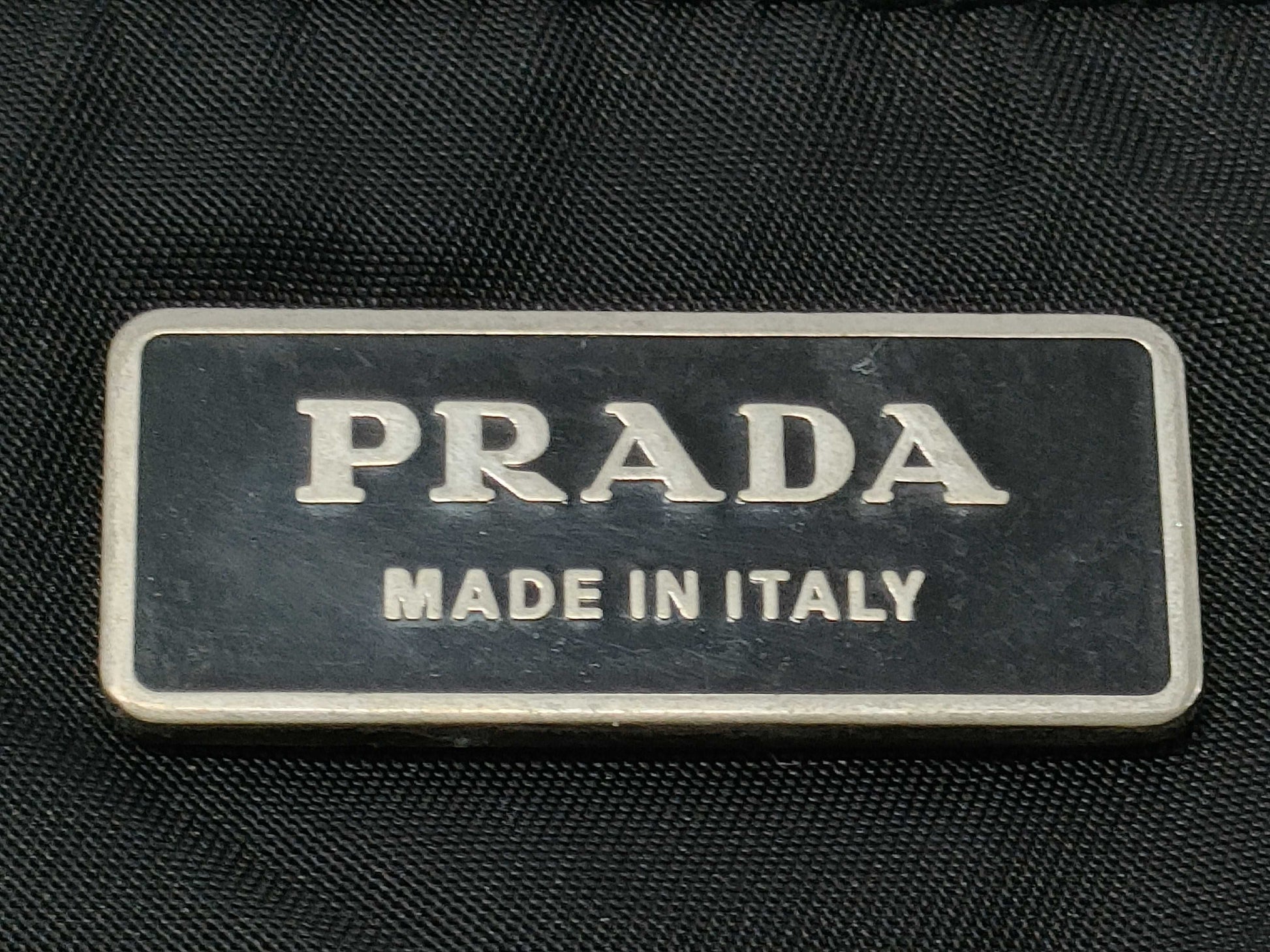 PRADA Nylon Triangle Logo Woven Hand Tote Bag
