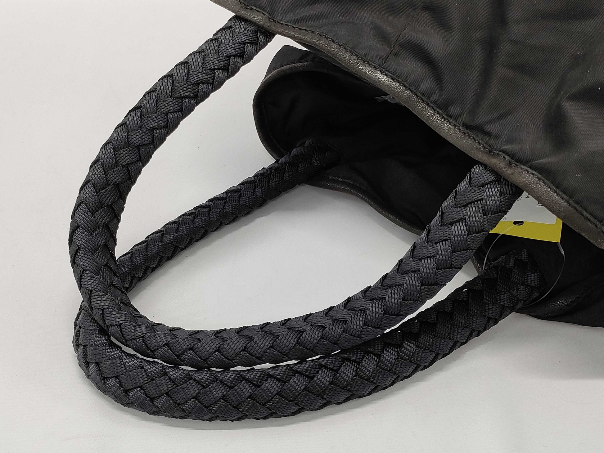 PRADA Nylon Triangle Logo Woven Hand Tote Bag