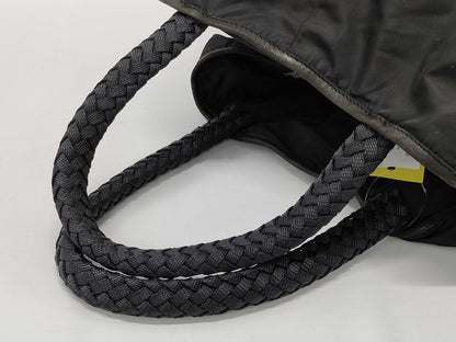 PRADA Nylon Triangle Logo Woven Hand Tote Bag