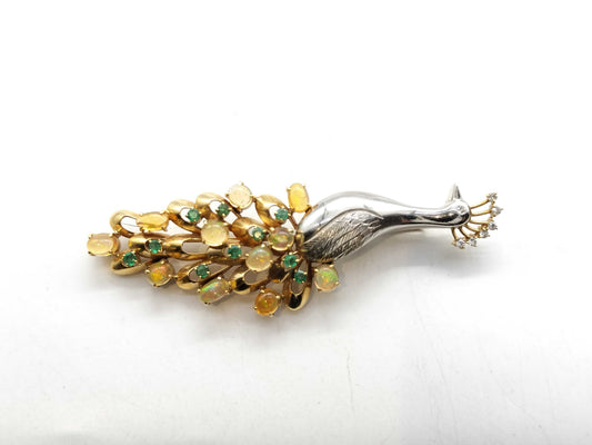 Peacock motif OP 3.23ct E 0.52ct D 0.12ct K18/Pt900 16.6g Brooch 
