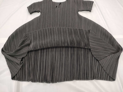 ISSEY MIYAKE Pleated Black Dress with Musical Note Design