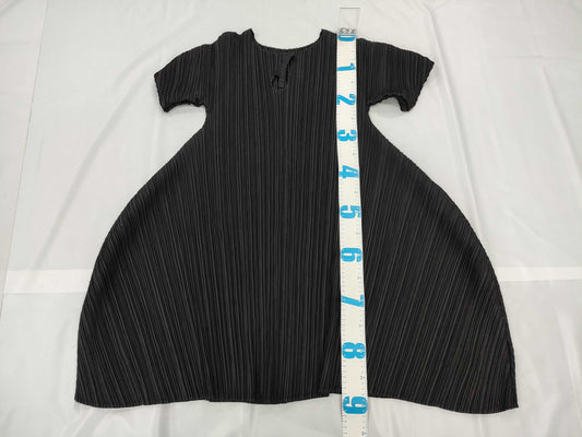 ISSEY MIYAKE Pleated Black Dress with Musical Note Design