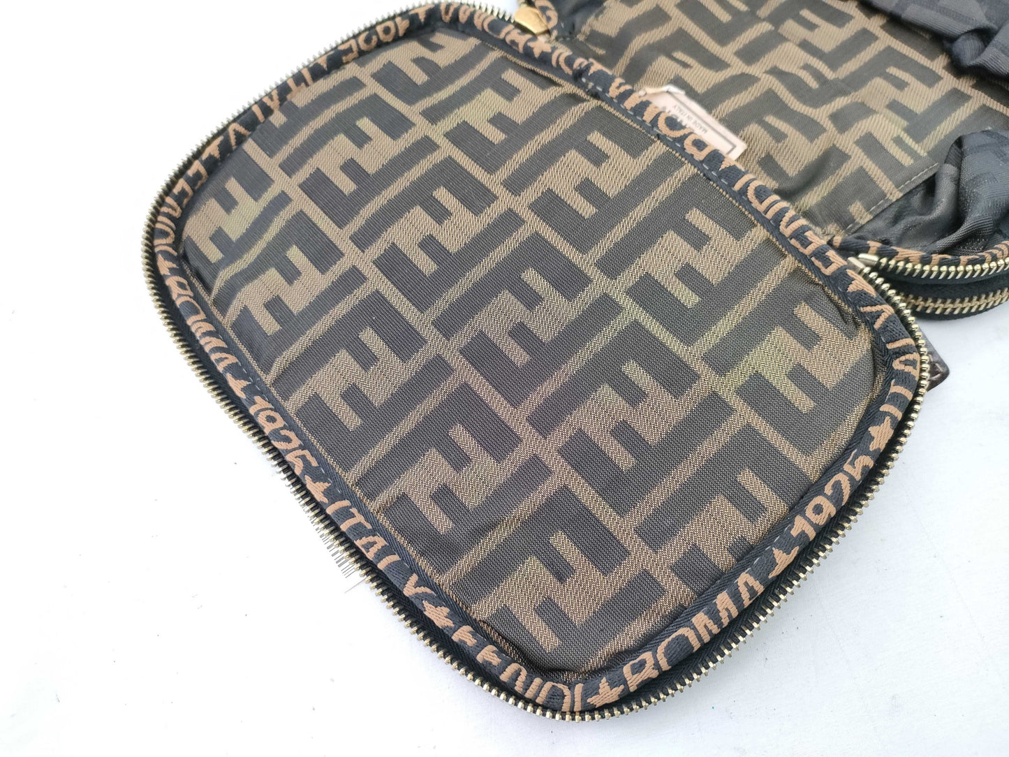 FENDI Zucca pattern vanity bag with tag sticker, foldable