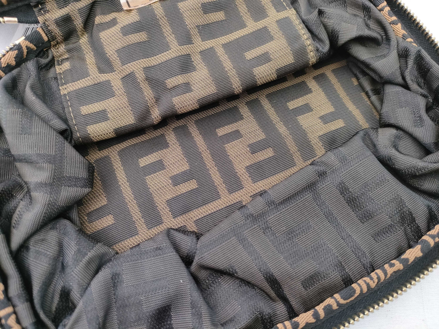 FENDI Zucca pattern vanity bag with tag sticker, foldable