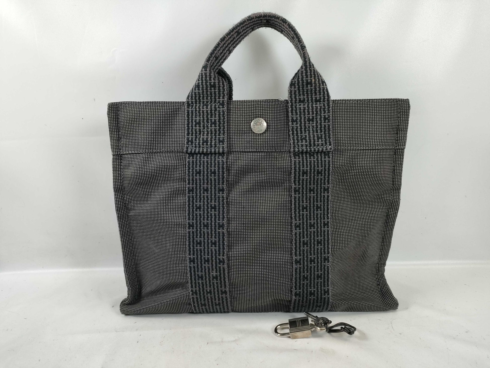HERMES Foult Foult Mini Canvas Gray Handbag with Padlock