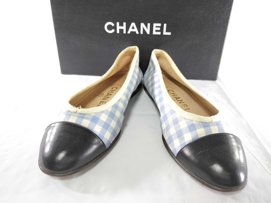 CHANEL Gingham Check Ribbon Flat Shoes Other Shoes