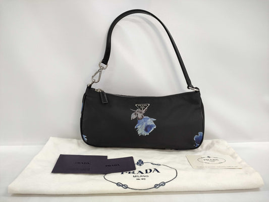 PRADA Nylon Shoulder Bag with Floral Print