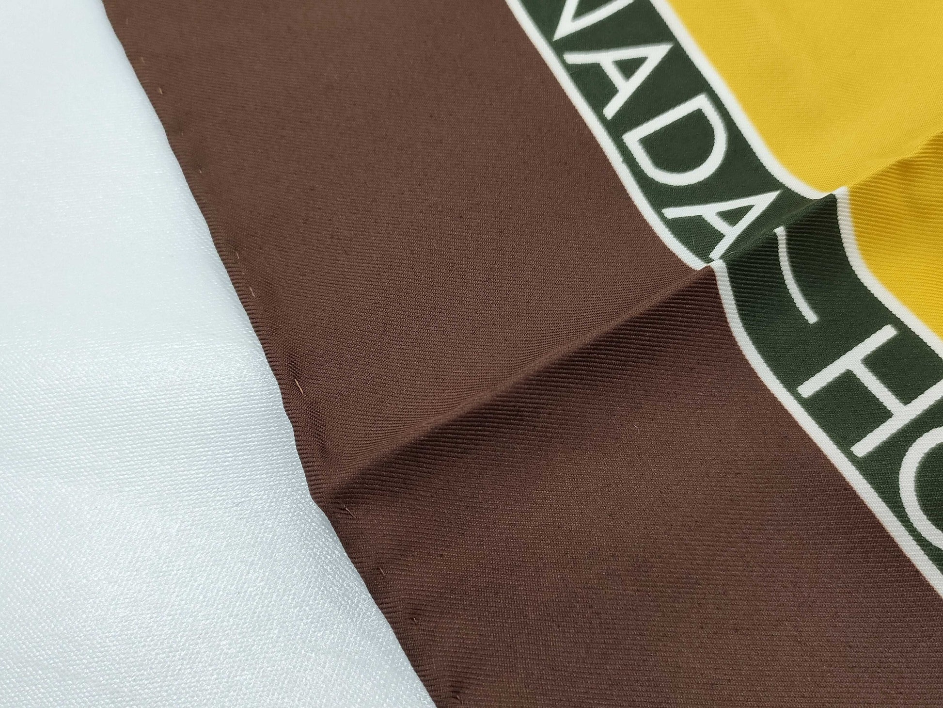 CHANEL Silk Stamp Pattern Brown Scarf