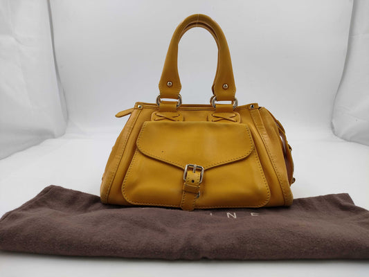 CELINE Leather Handbag with Macadam Logo, Yellow