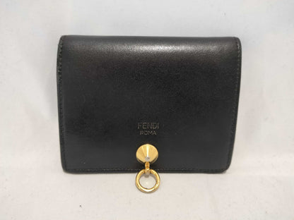 FENDI Leather Studded Folding Wallet Black Wallet