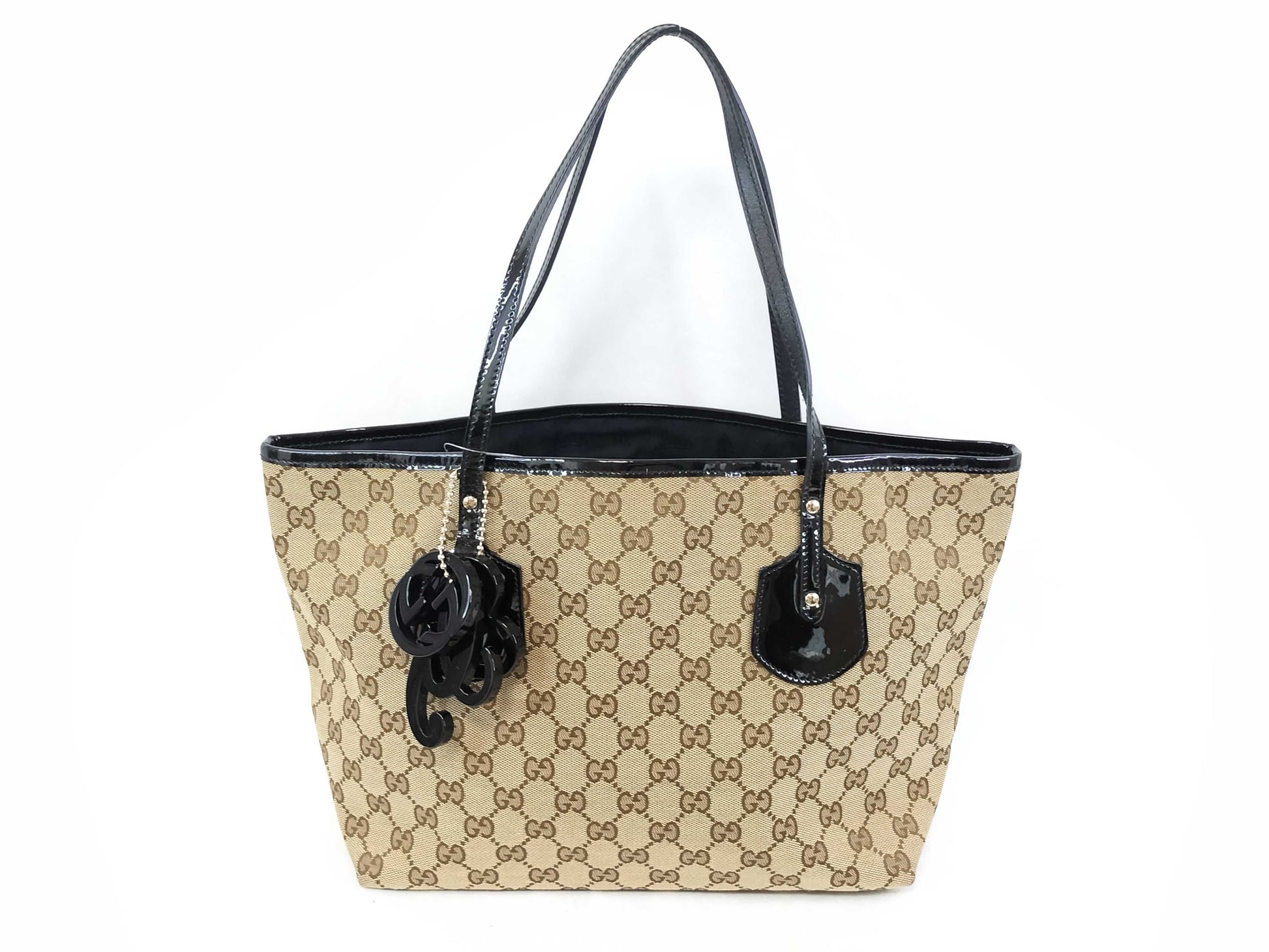 GUCCI GG Canvas 211976 Patent Leather Tote Bag