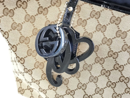 GUCCI GG Canvas 211976 Patent Leather Tote Bag