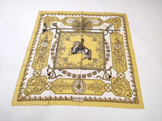 HERMES Carré 90 LUDOVICVS MAGNVS Louis XIV on a White Horse Yellow Scarf