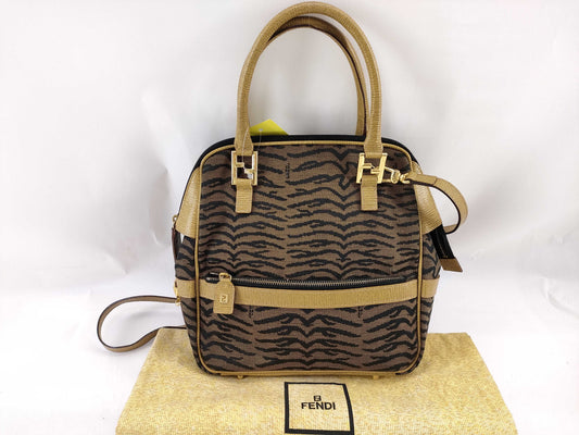 FENDI Leopard Print 2-Way Bag/FF Hardware Handbag